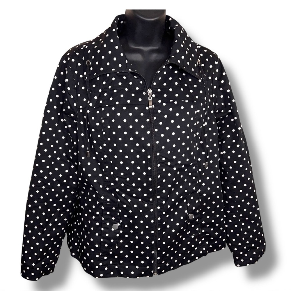 Medium Studio Works Black White Polka Dot Jacket Zip Closure Retro Pinup